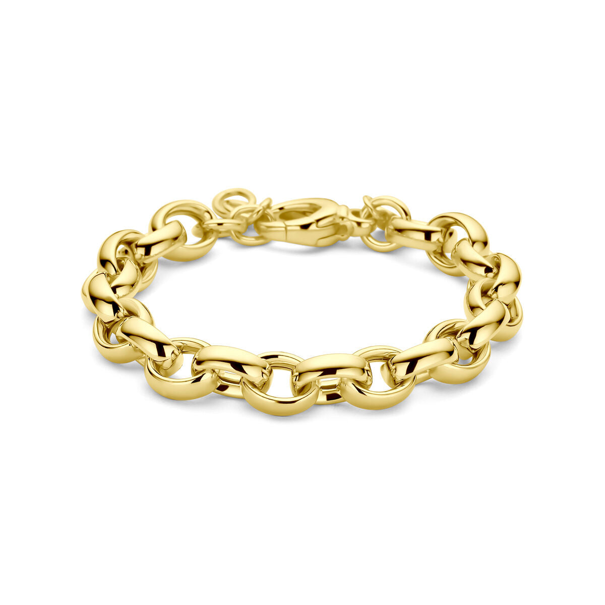 Bracciale in maglia rolò ovale, 9,5 mm, placcato oro giallo, lunghezza 19,5 cm.