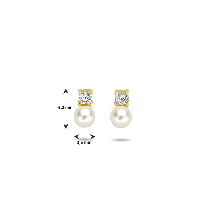 oorknoppen parel en zirkonia 14K geelgoud