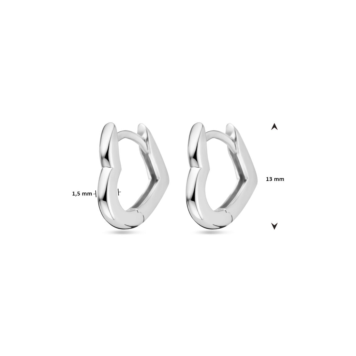 orecchini a cerchio pieghevole cuoricino 13 mm argento rodiato