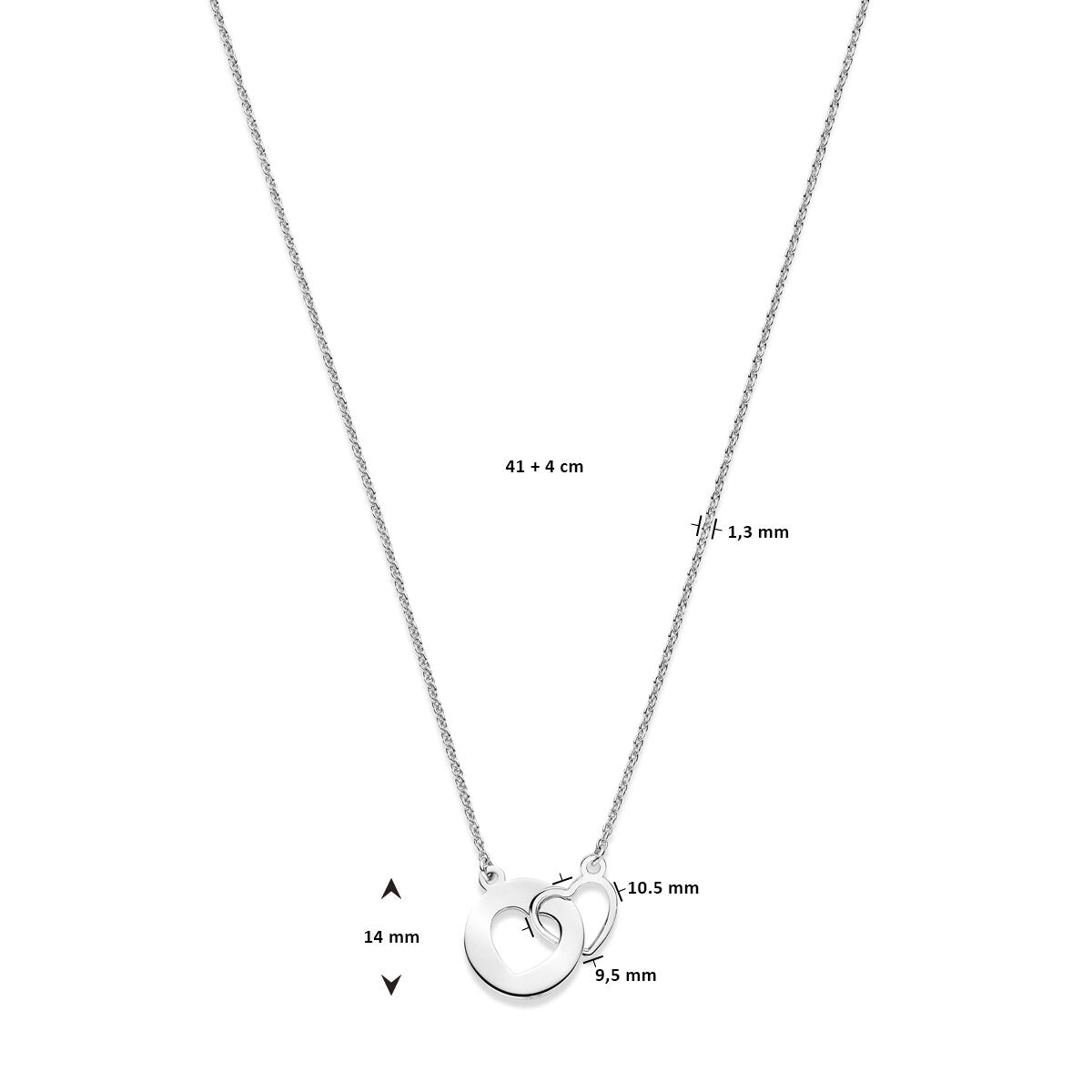 collana cuoricini 1,3 mm 41 + 4 cm in argento rodiato