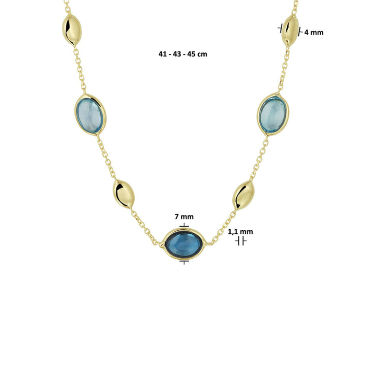 Gouden dames ketting london blue en blauw topaas 14K
