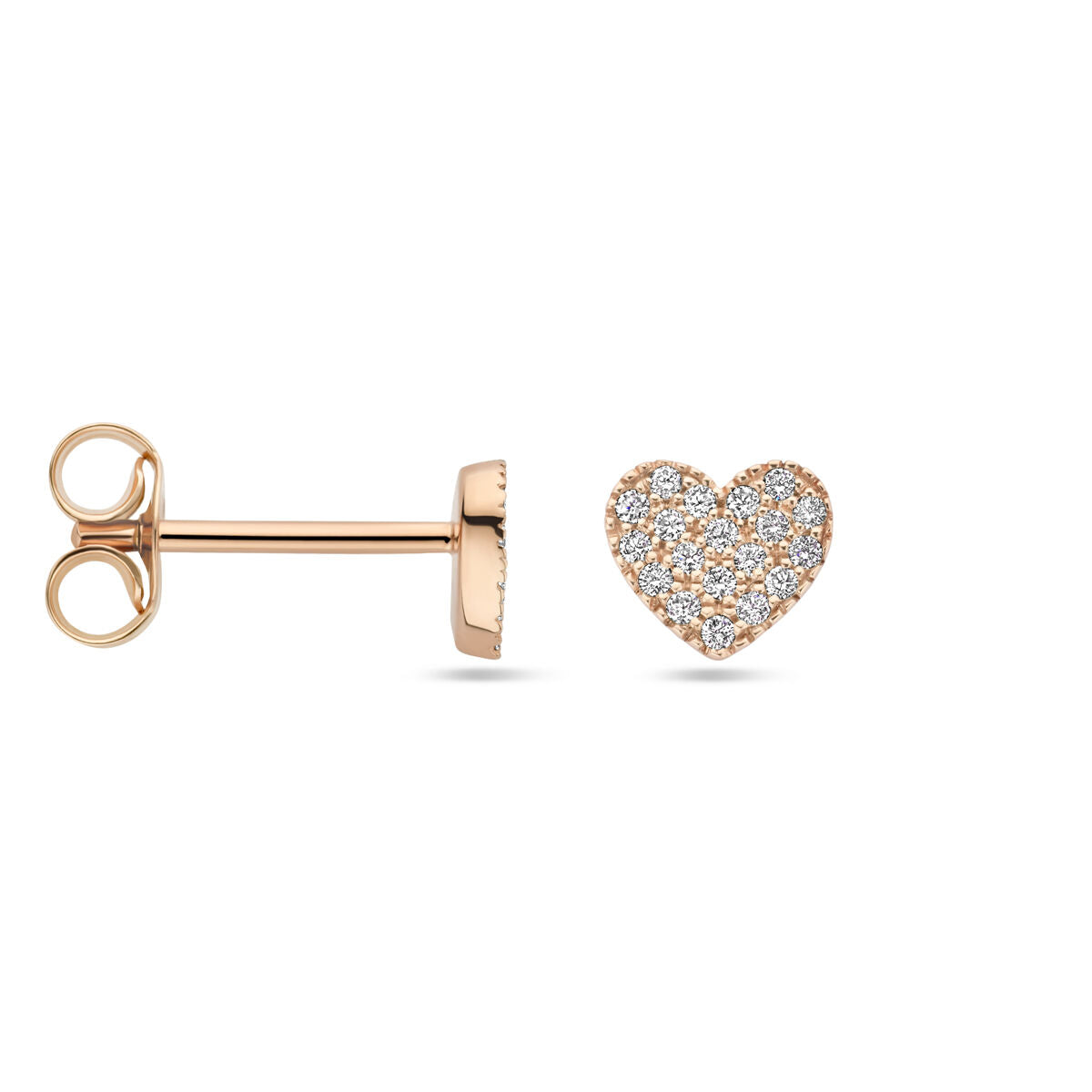 orecchini a bottone cuore diamante 0.11ct (2x 0.055ct) h si 14K oro rosa