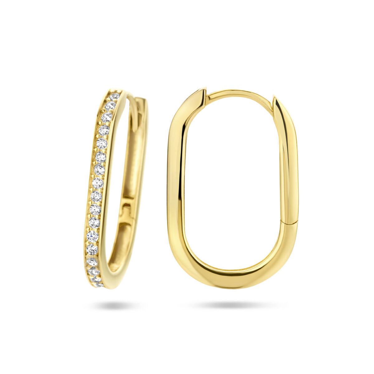 orecchini a cerchio con clip paperclip zirconia oro giallo 14K