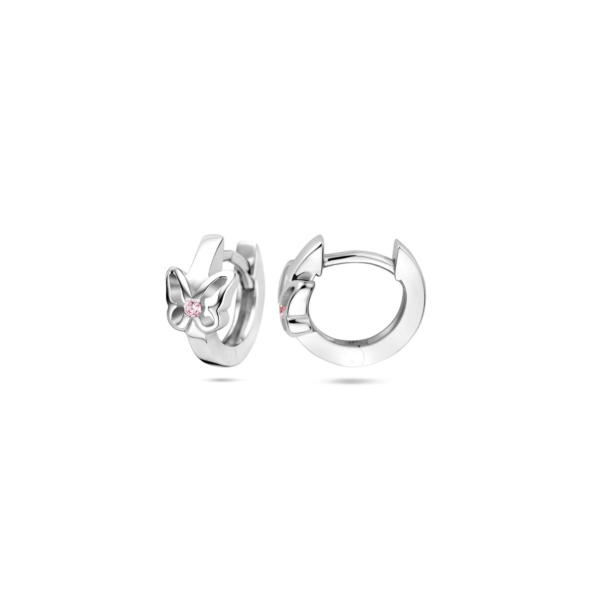 orecchini a cerchio a scatto farfalla 10,5 mm argento rodiato