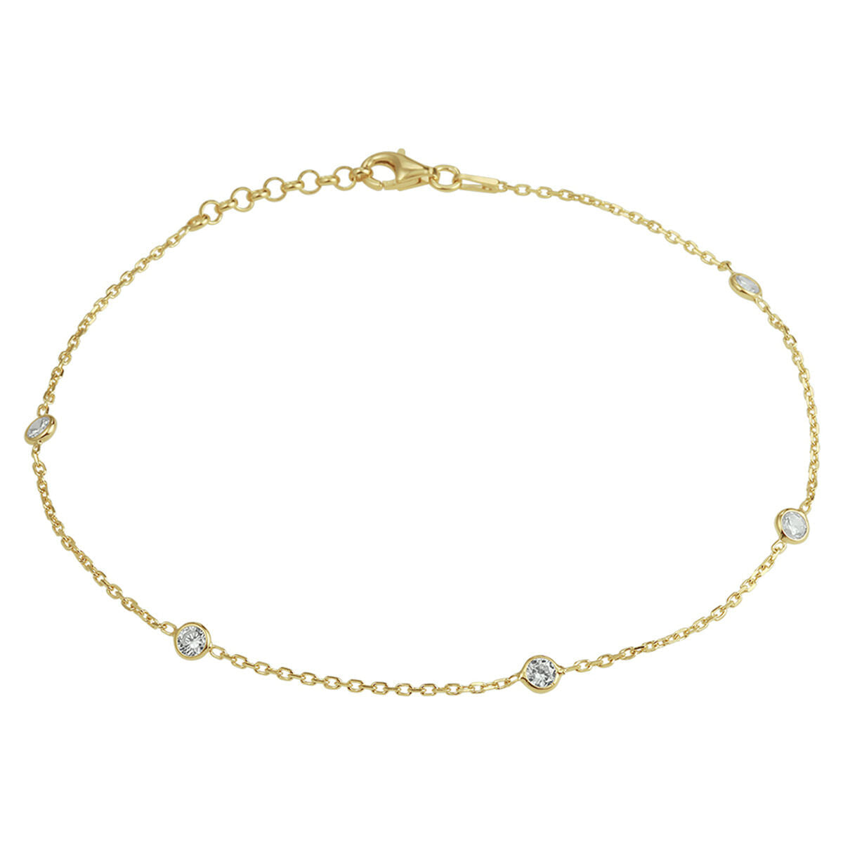 Bracciale in argento dorato con zircone, lunghezza 24 + 2 cm, design delicato.