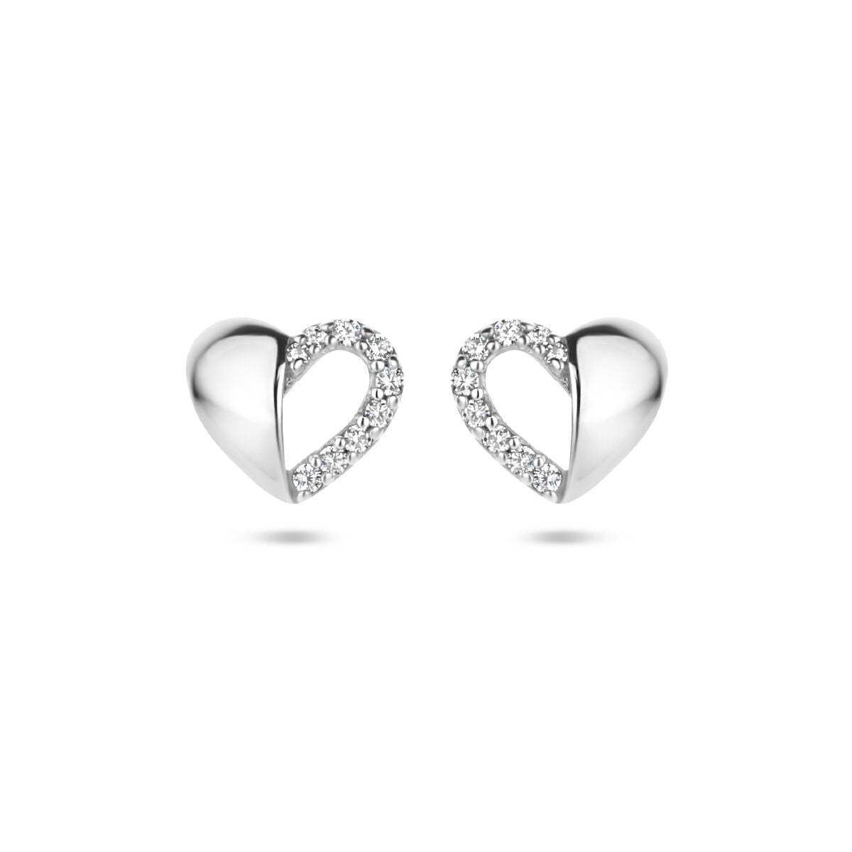 orecchini a bottone cuore zirconia argento rodiato