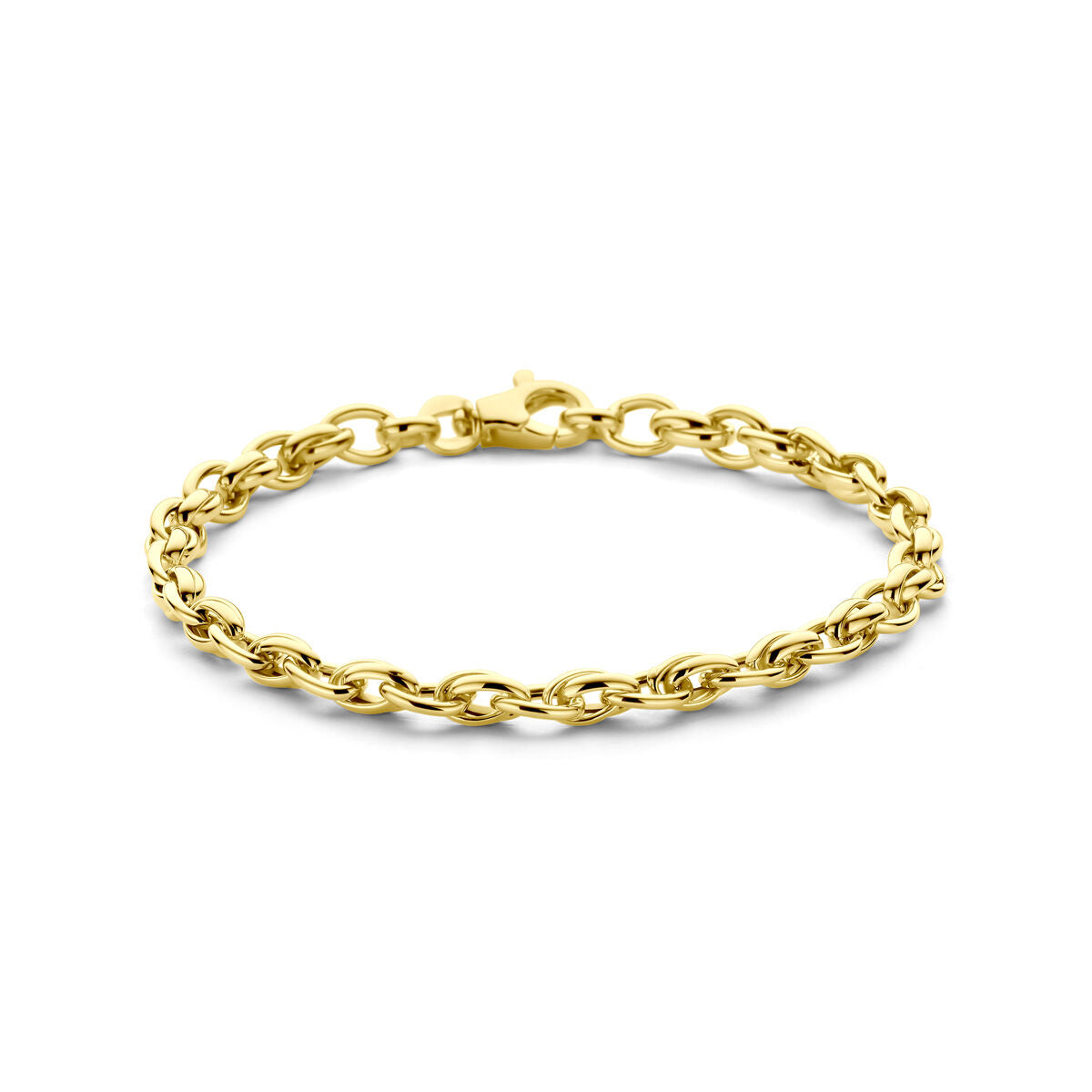 Bracciale in oro giallo 14K con maglie intrecciate.