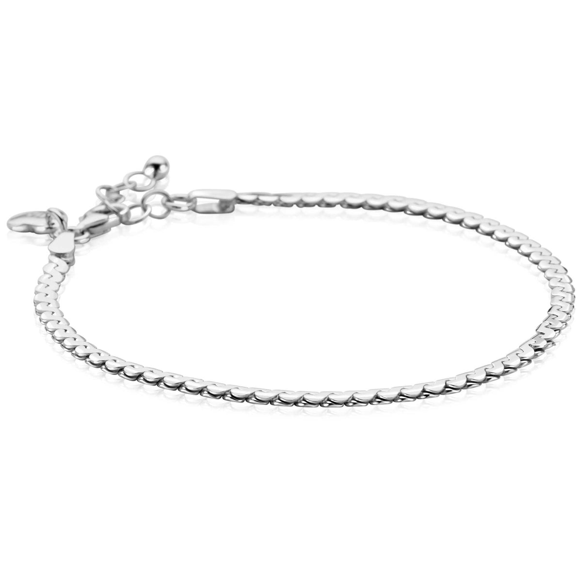 Bracciale in argento con maglia rolò, lunghezza regolabile da 18 a 21 cm.