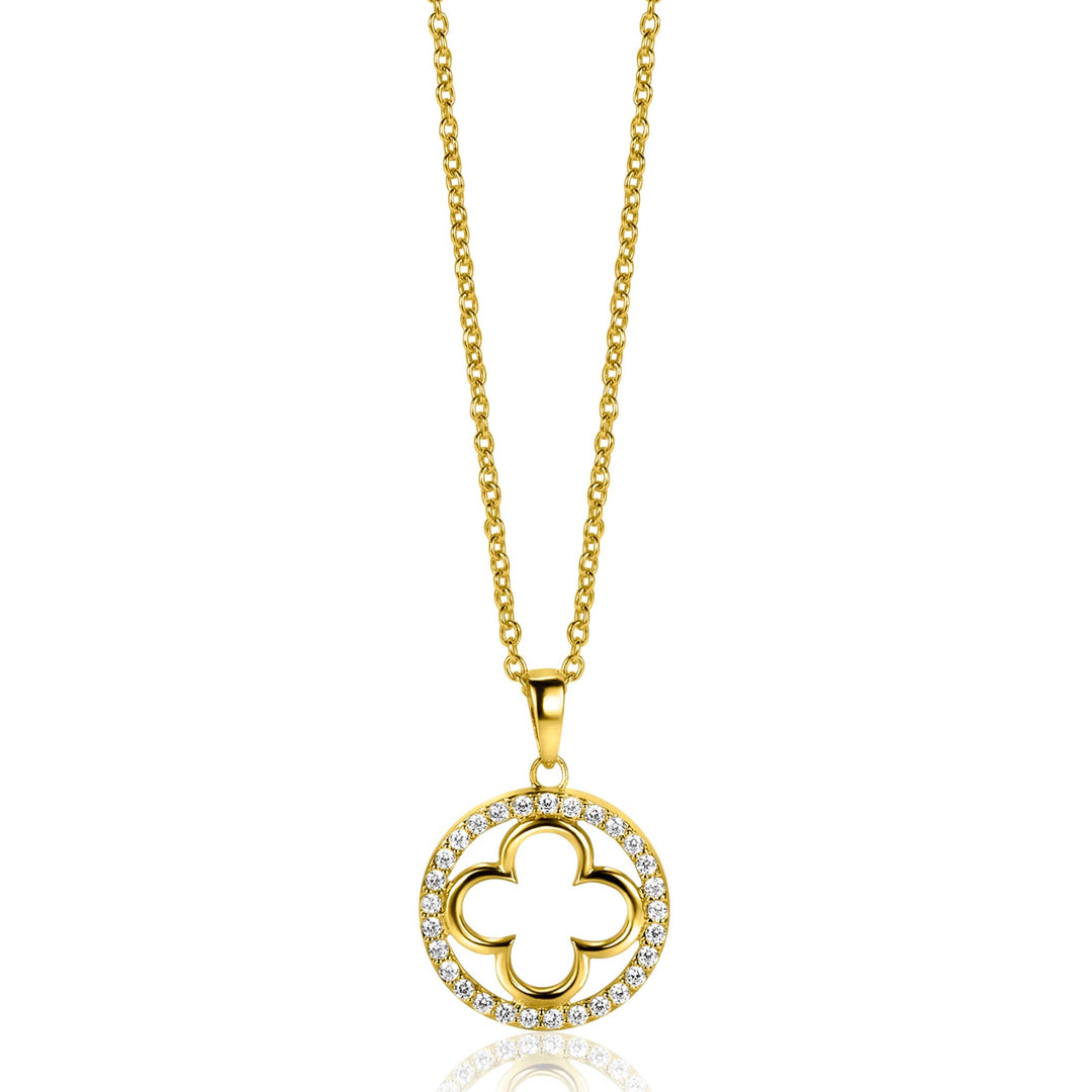 ZINZI gold plated zilveren anker ketting met luxe klaver hanger  ZIC2617Y