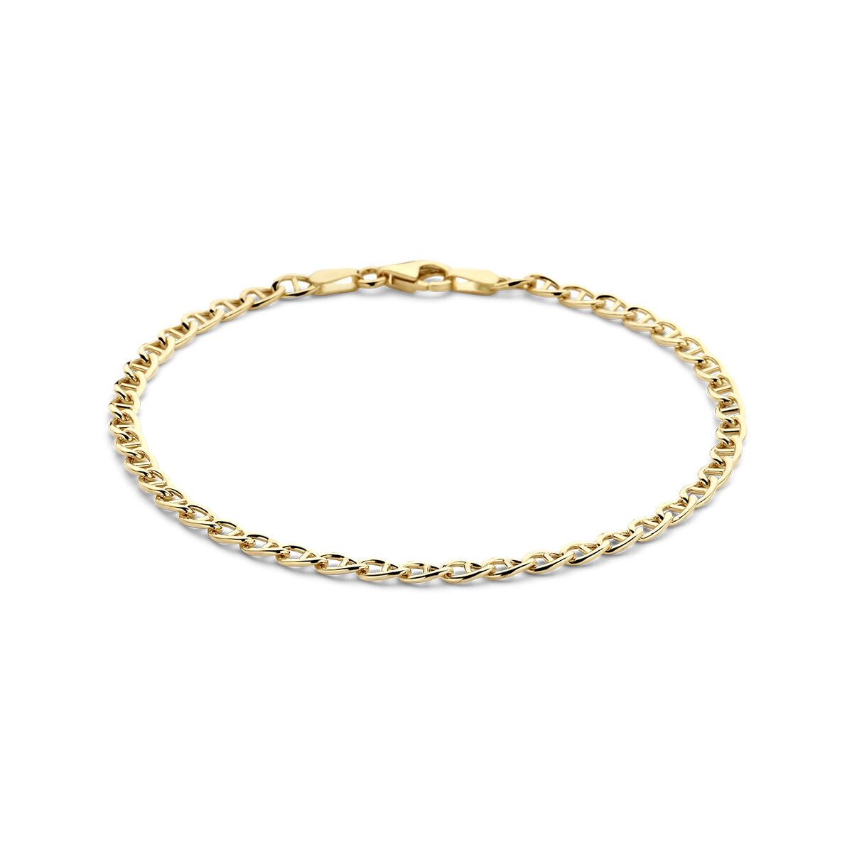 Bracciale in oro giallo 14K, maglia rolò da 3,3 mm, lunghezza 18 cm.