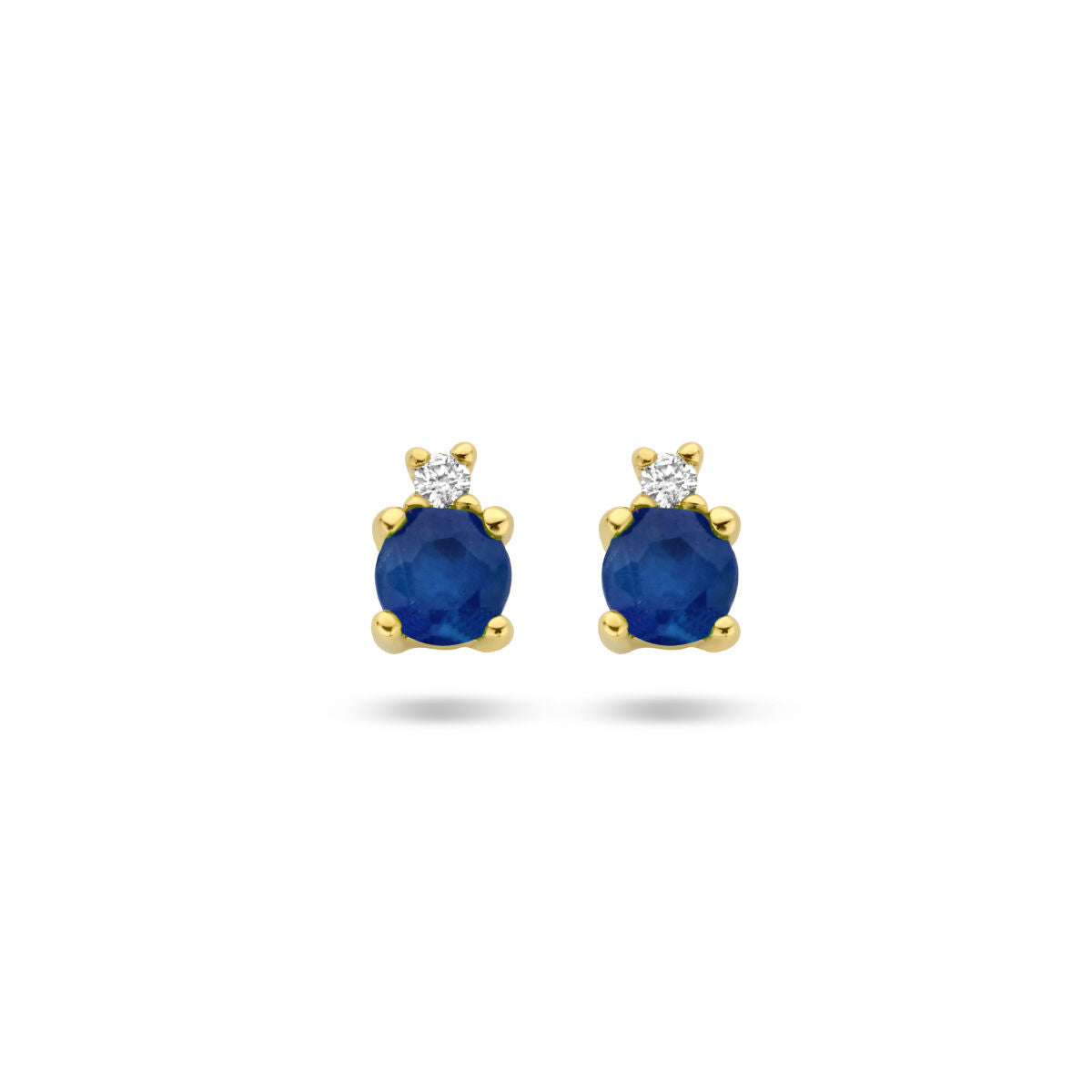 Orecchini in oro giallo 14K con zaffiri blu e diamanti da 0,015 ct.