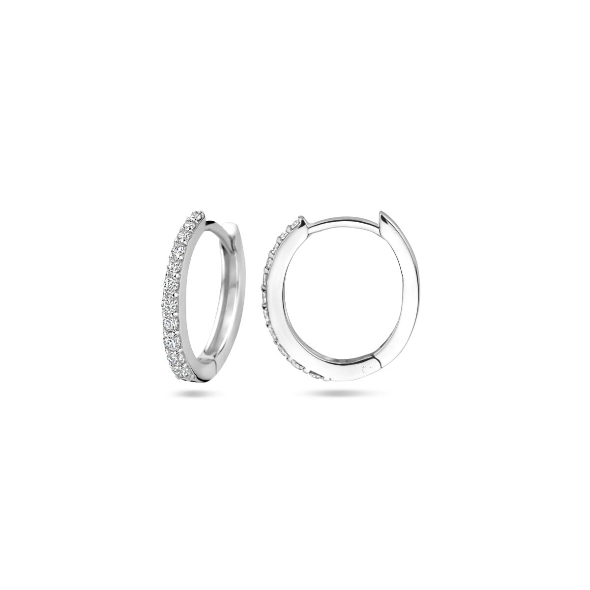orecchini a cerchio a scatto con zirconi 14 mm argento placcato rodio
