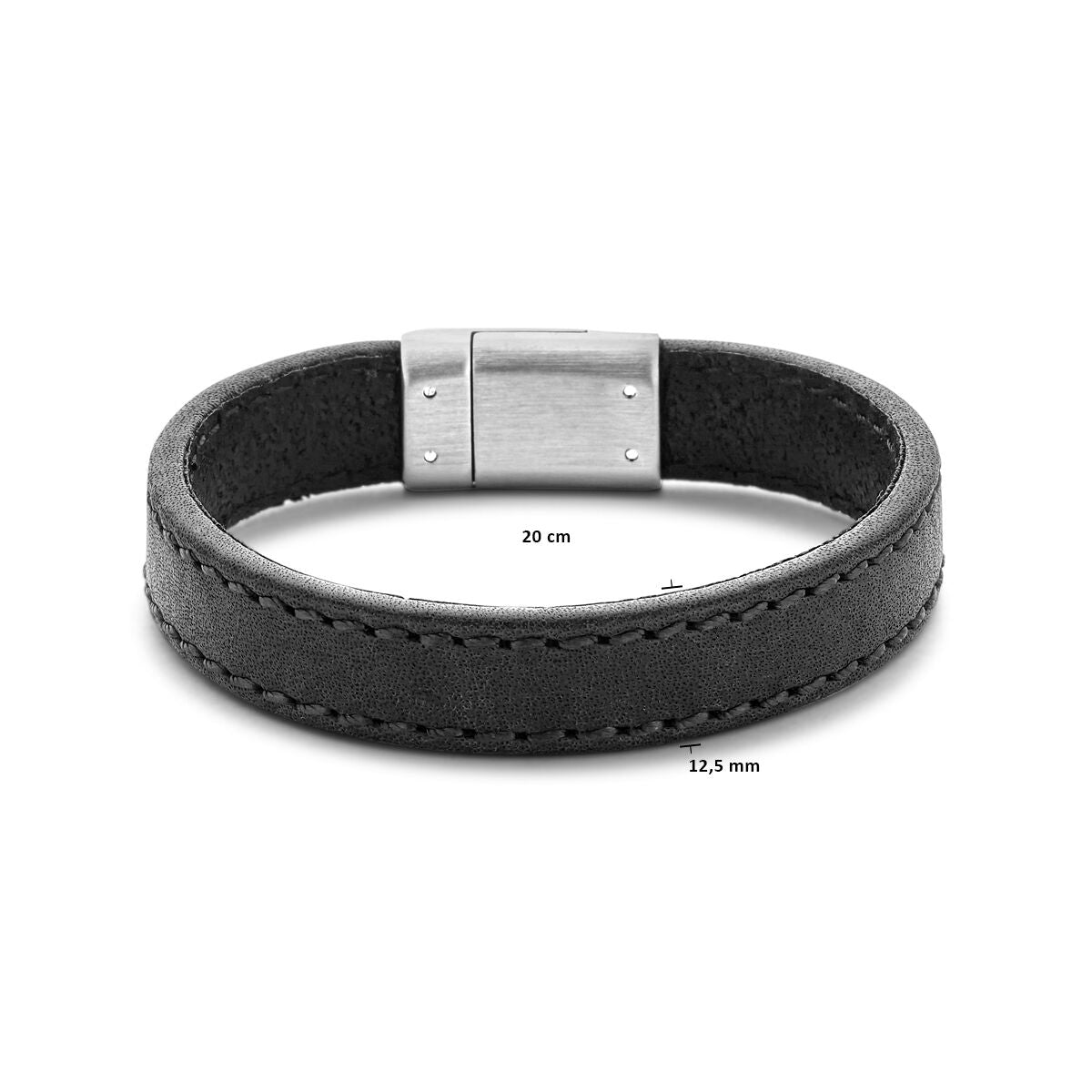 bracciale in pelle nero 12,5 mm acciaio inossidabile