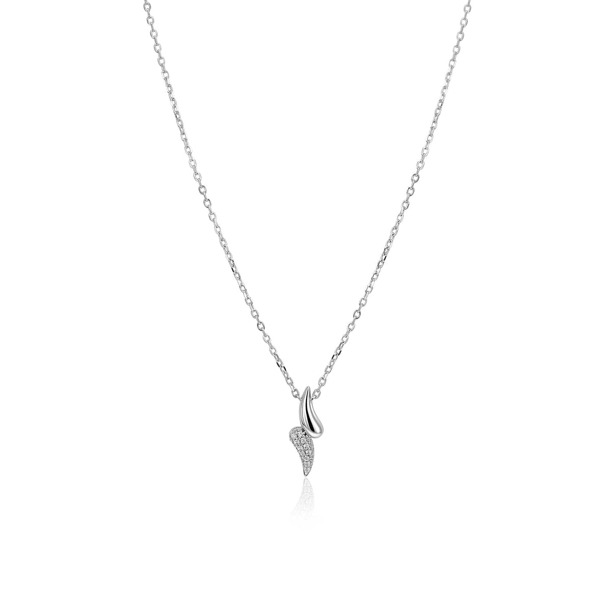 Collana in argento con pendente a forma di corno, decorato con zirconi.