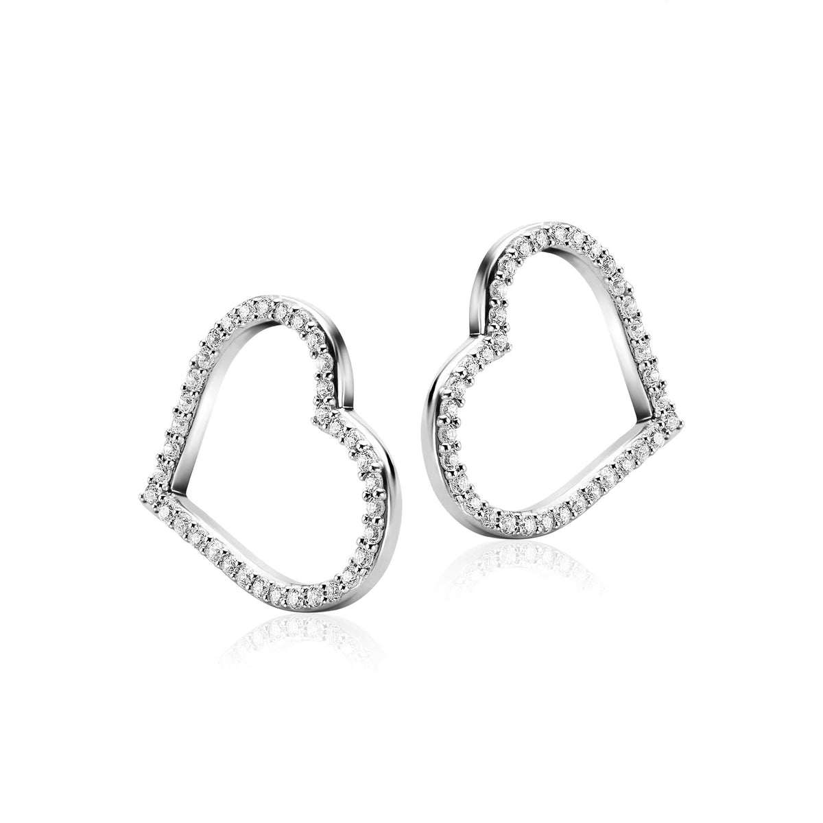 Orecchini a forma di cuore in argento con zirconi.
