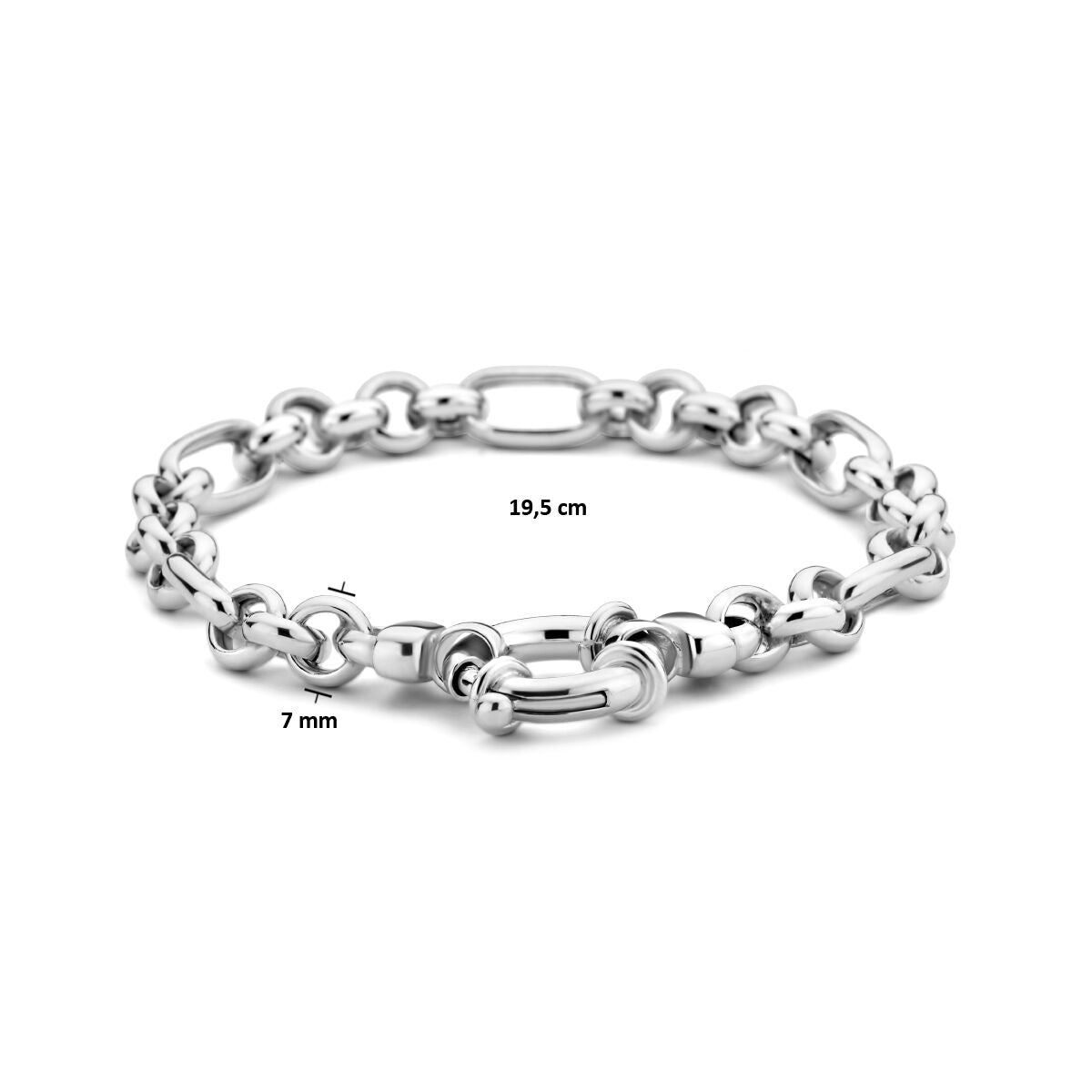 bracciale 19,5 cm 7,0 mm con grande chiusura a molla argento rodiato