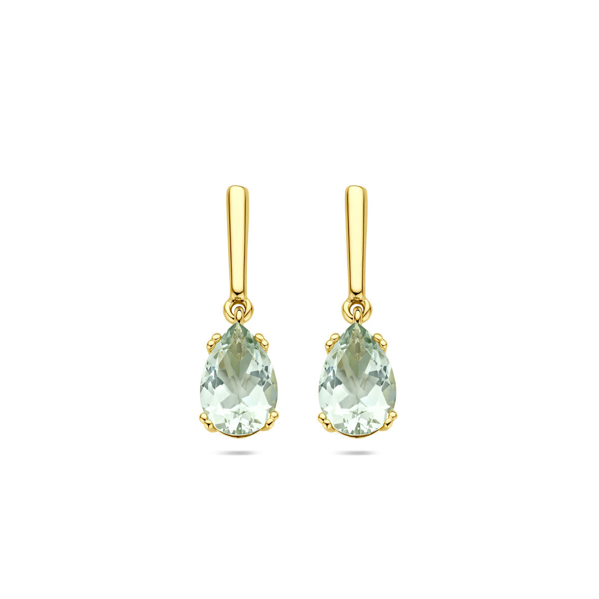 Orecchini in oro giallo 14K con pietra verde a forma di goccia di 20 mm.