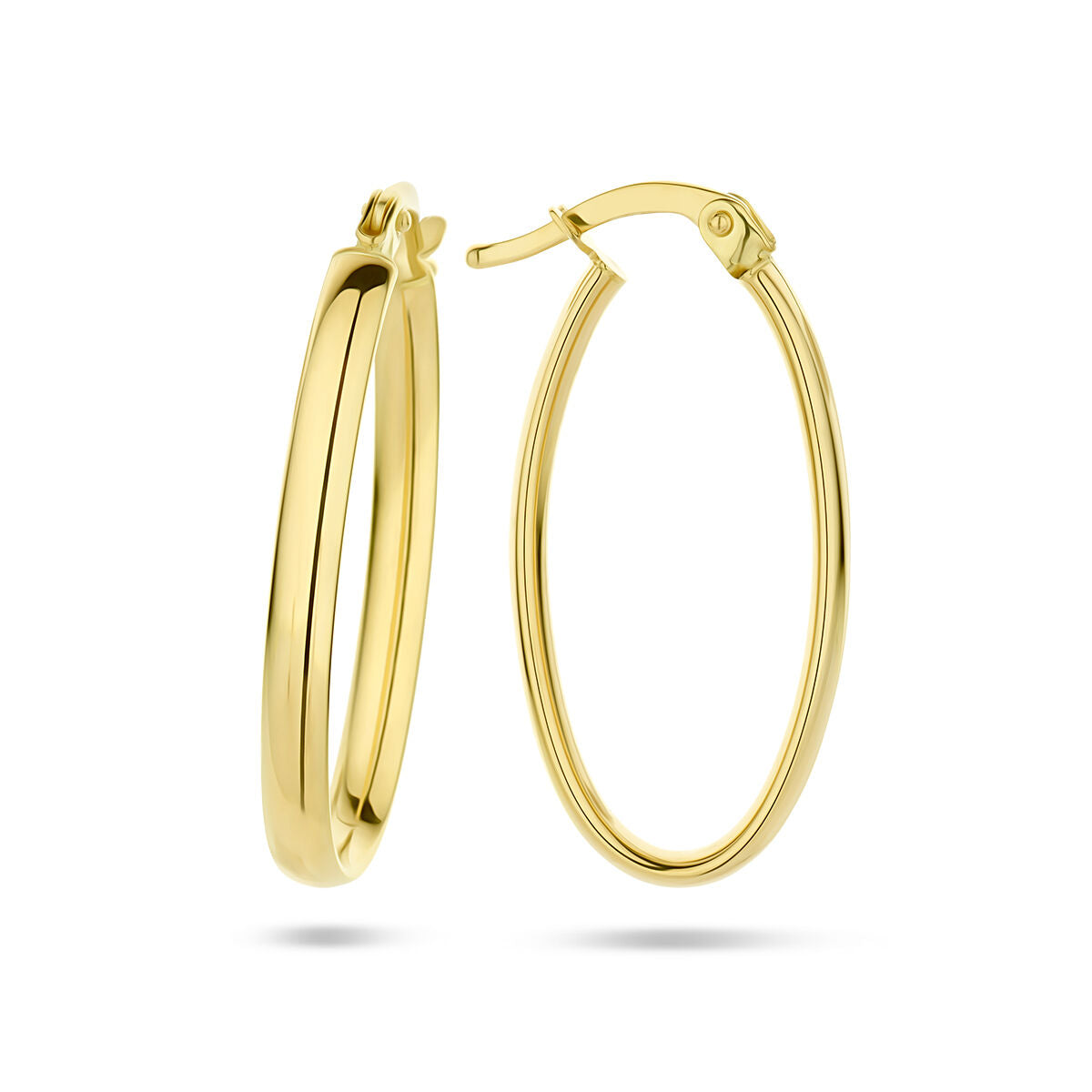 orecchini a cerchio ovali tubo semicircolare oro giallo 14K