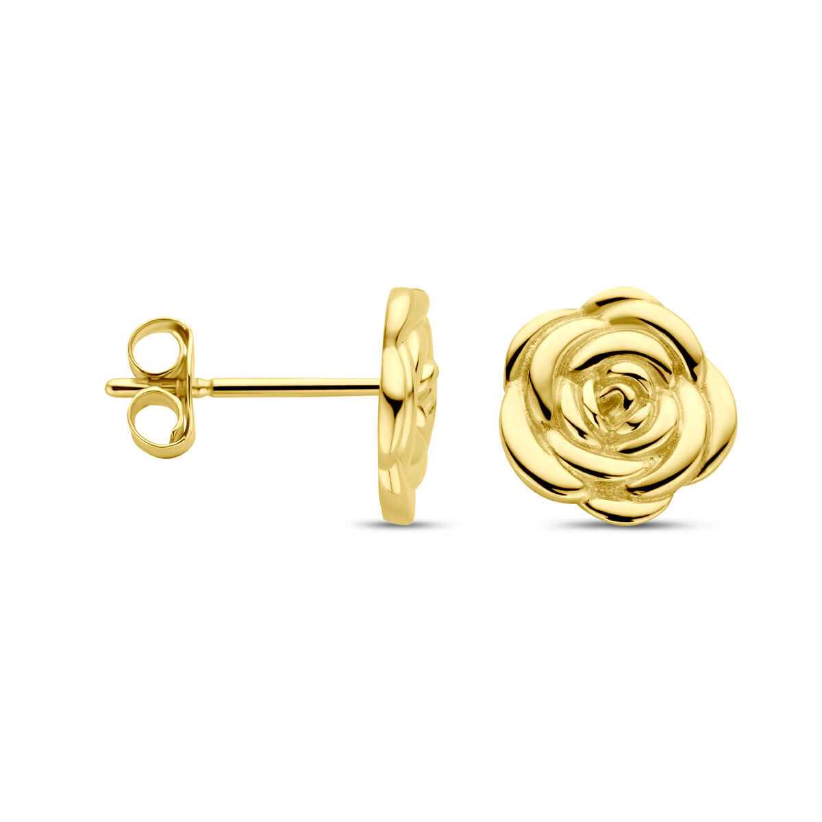 orecchini a bottone rosa 8 mm oro giallo 14K