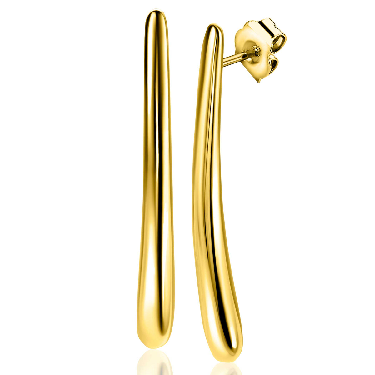 Orecchini in argento placcato oro con forma allungata e finitura lucida.