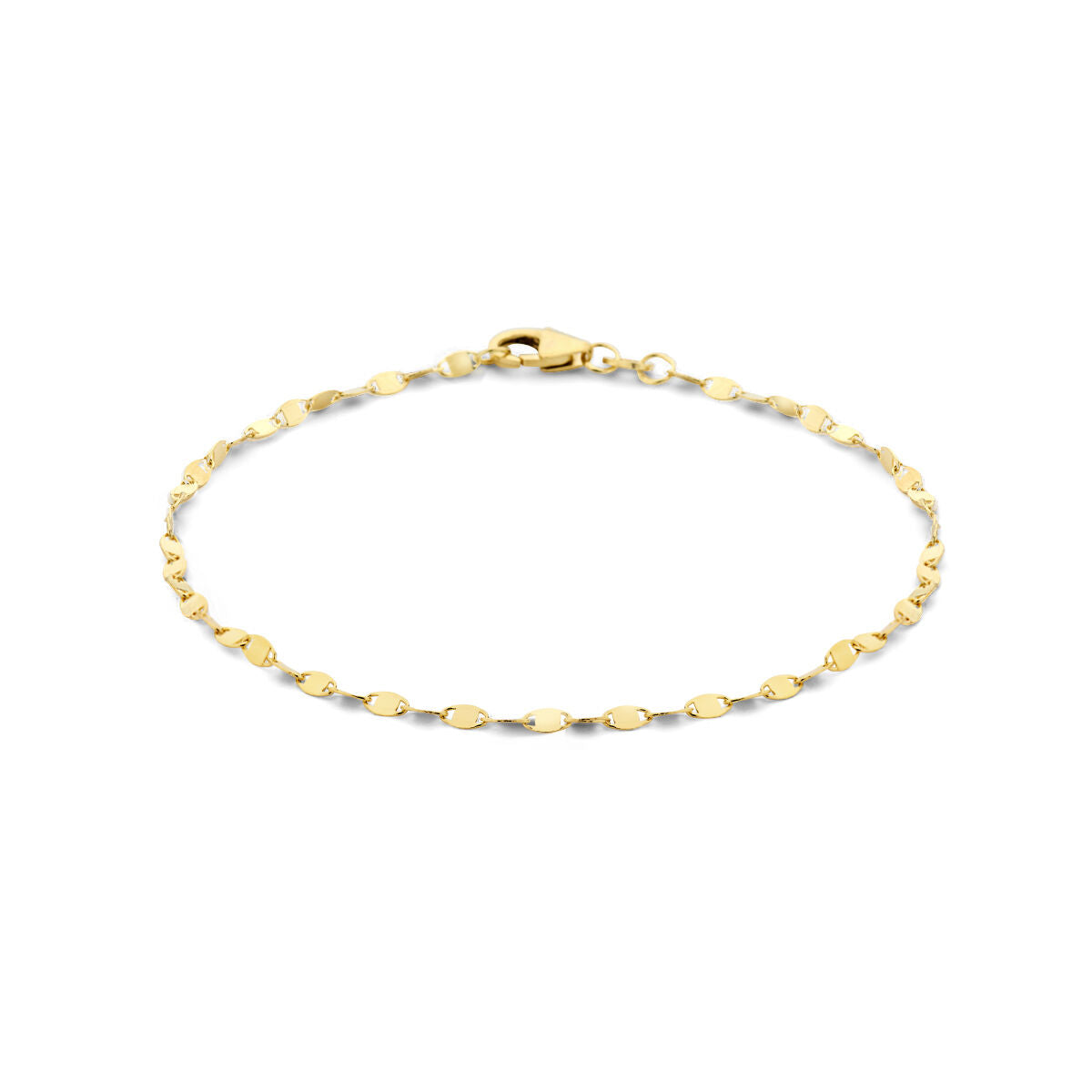 Bracciale in oro giallo 14K, lungo 18 cm, con maglie ovali di 2,0 mm.