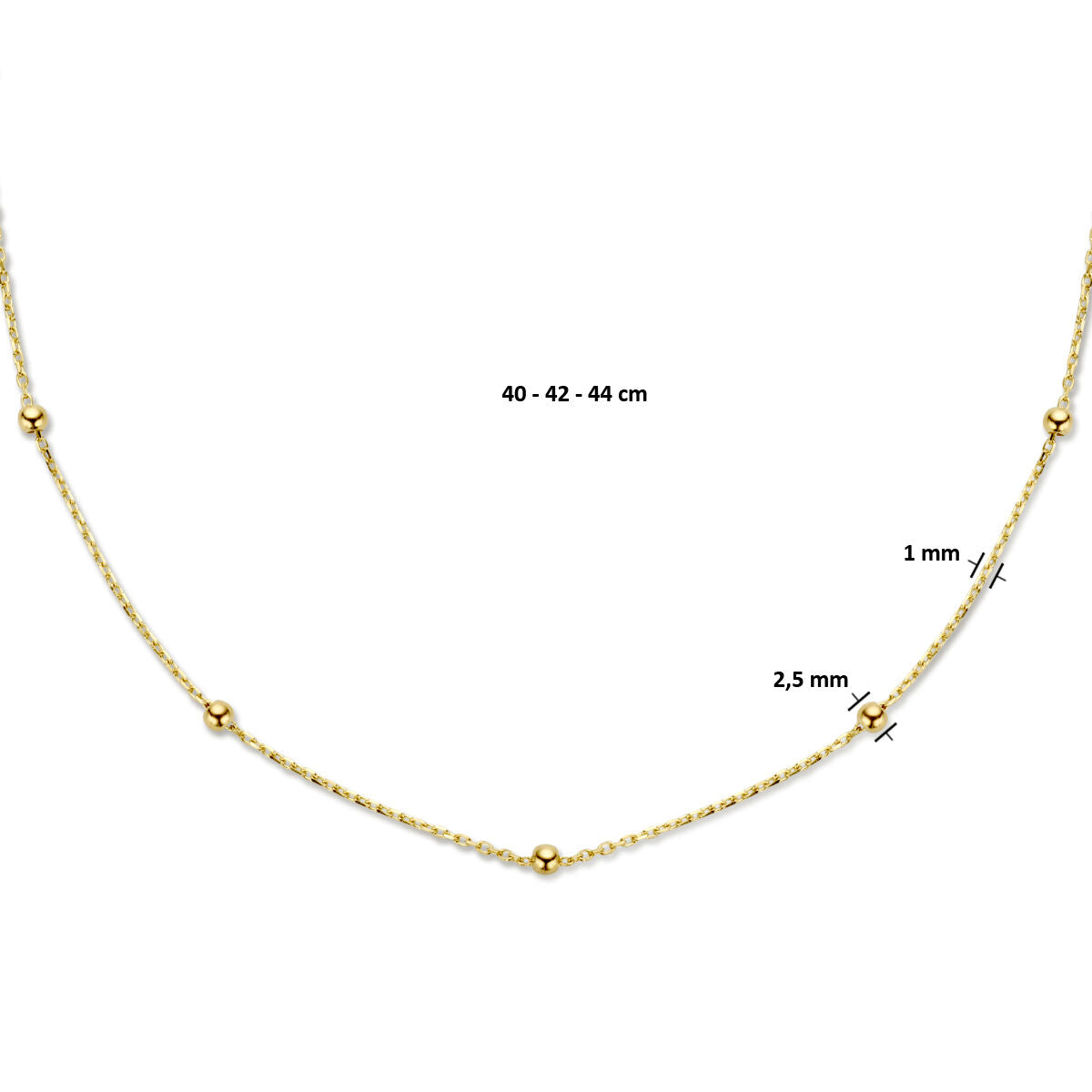 Collana con palline 2,5 mm 40 - 42 - 44 cm 14K oro giallo