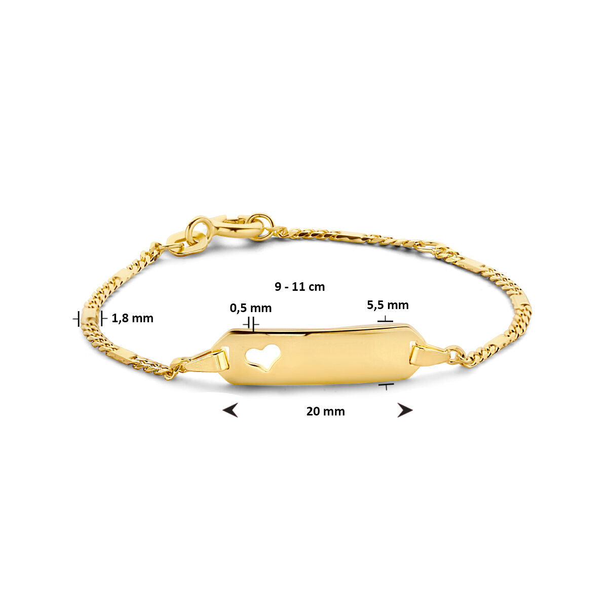 Bracciale per bambini oro piastra cuore 5,5 mm 14K