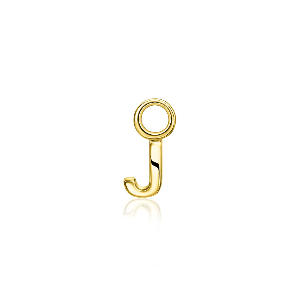 Orecchino in oro placcato a forma di lettera J con un design semplice e moderno.