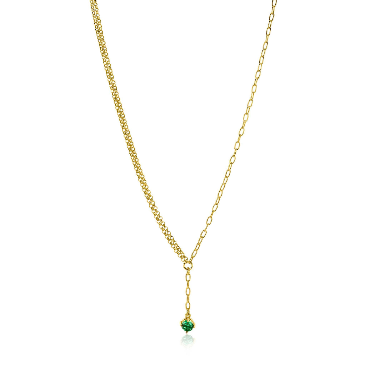 Collana in oro con pendente verde, lunghezza regolabile da 42 a 45 cm.