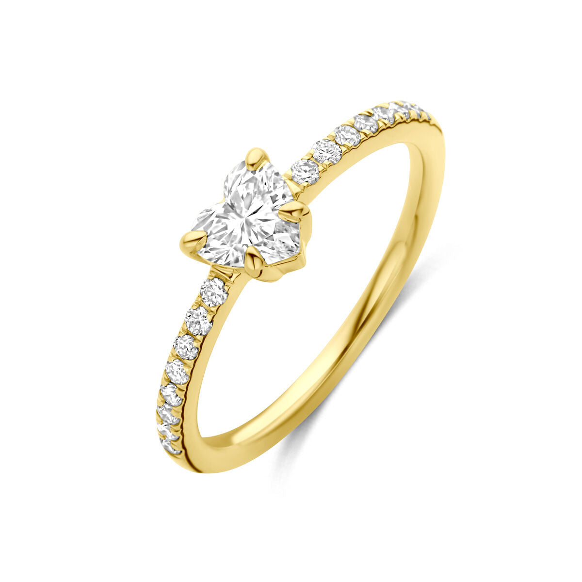 Anello in oro giallo 14K con diamante lab-grown da 0,665 ct e pavé di diamanti.