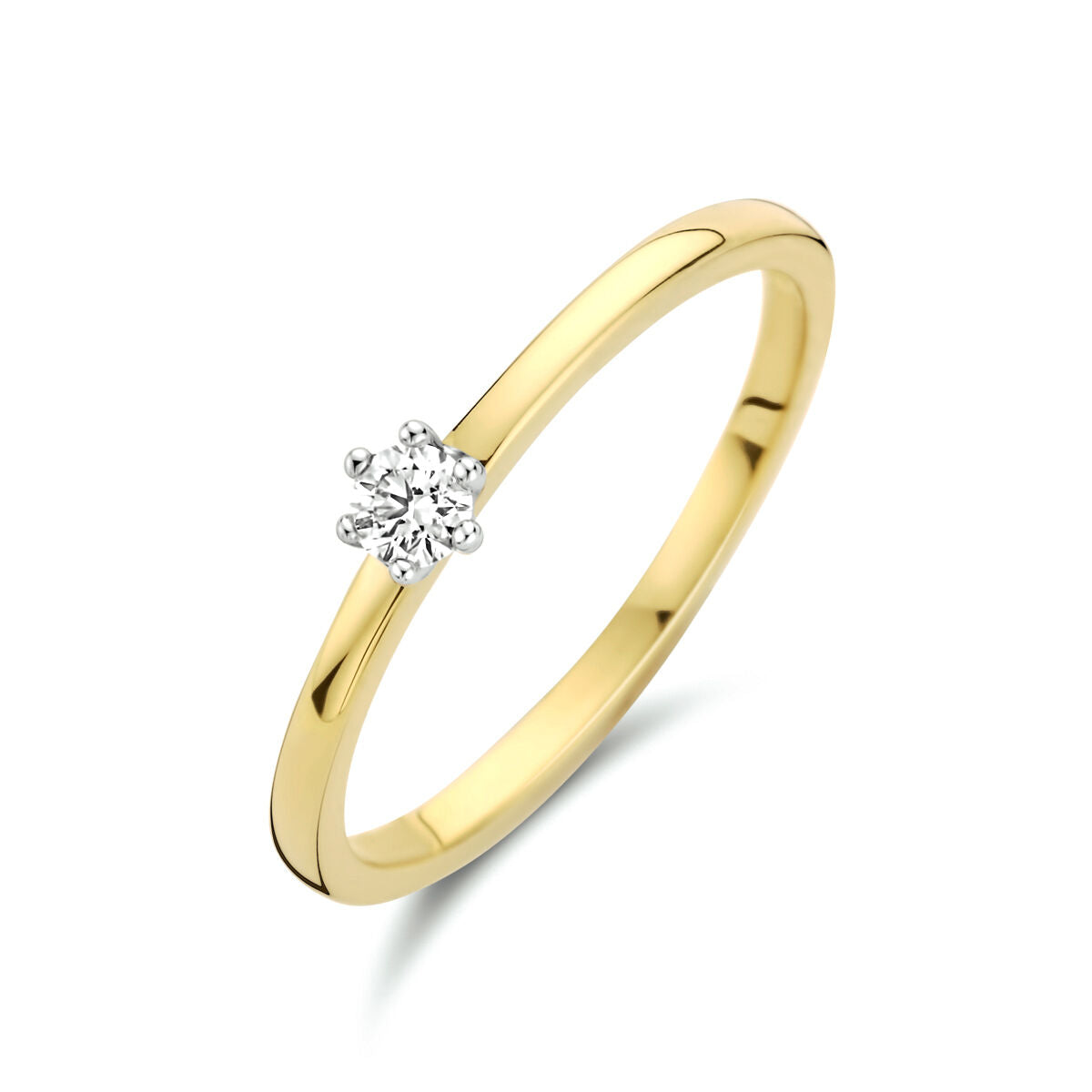 Anello in oro bicolore giallo e bianco con diamante di 0,10 ct.