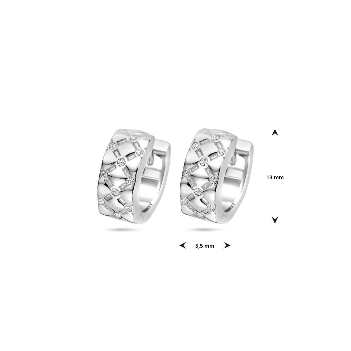 orecchini a cerchio a scatto zirconia 13 mm argento rodiato