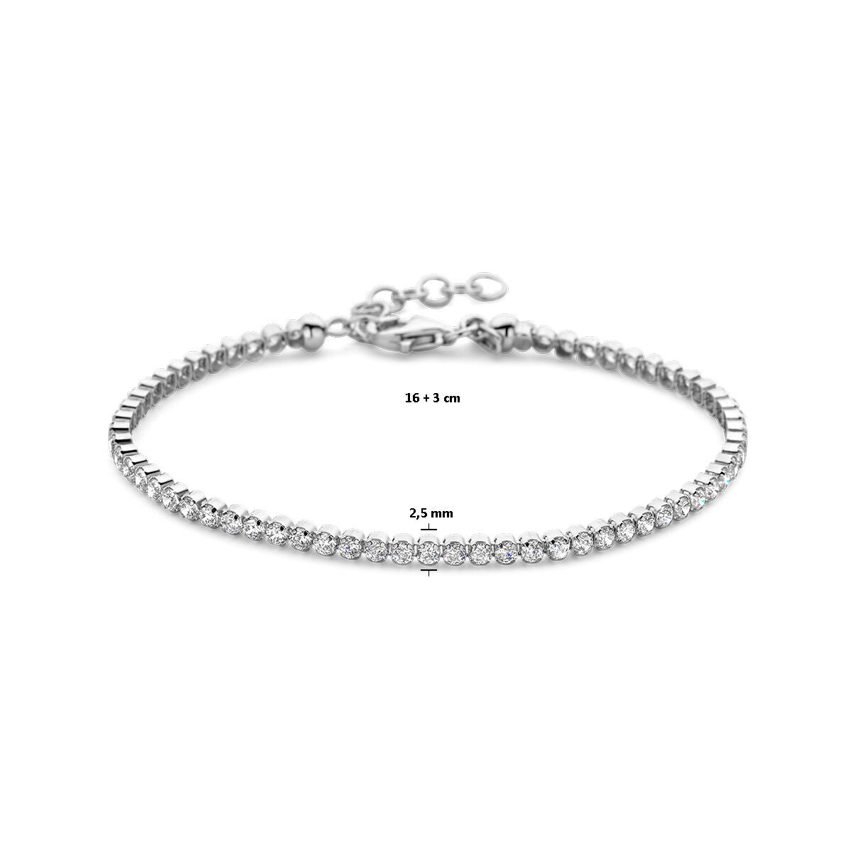 bracciale tennis zircone 2,5 mm 16 + 3 cm argento rodiato