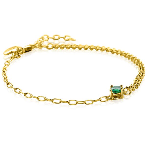Bracciale in argento con maglia rolò e un piccolo ciondolo con pietra verde.