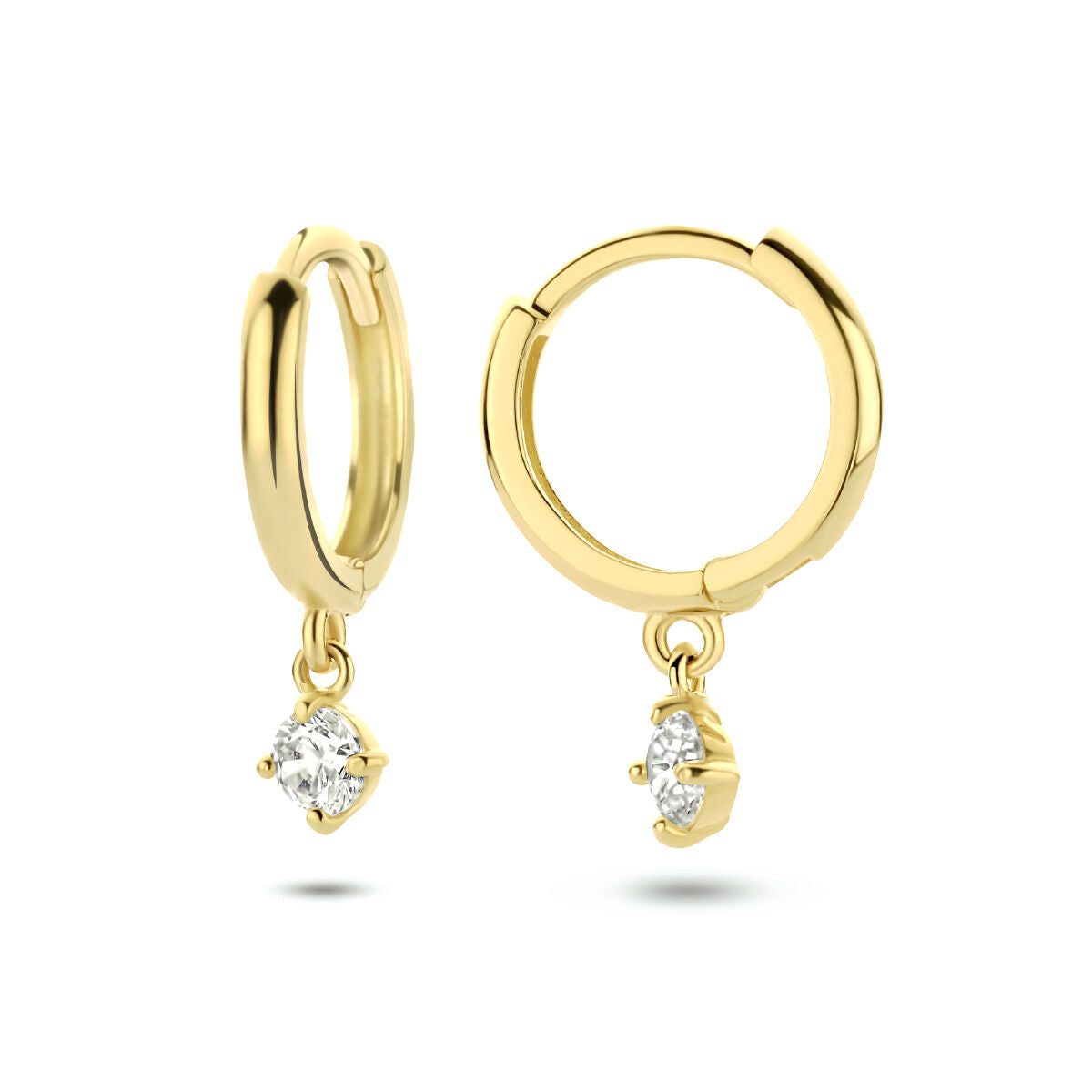 creoli con chiusura a scatto zirconia oro giallo 14K