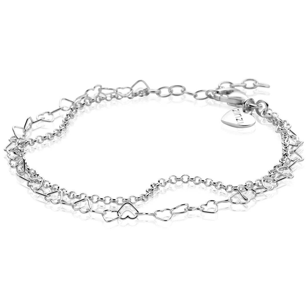 ZINZI zilveren dubbele armband met open hartjes schakels. ZIA2775