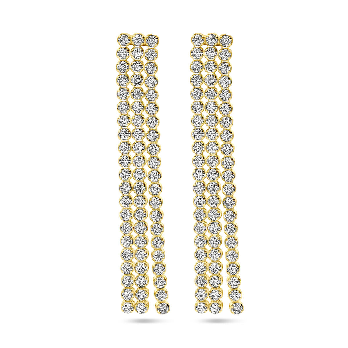 Orecchini pendenti in argento dorato con zirconi, a forma di strisce multiple.
