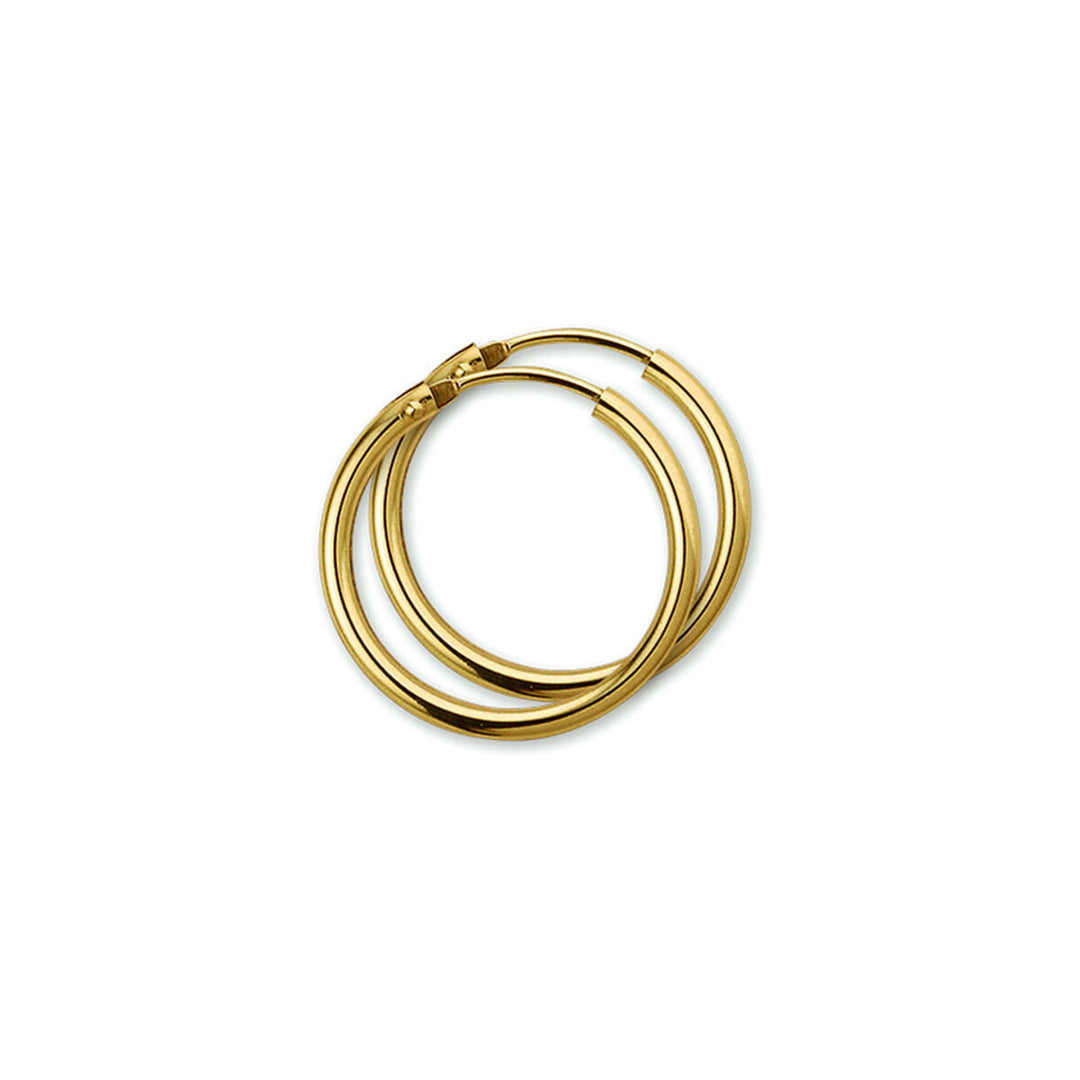 Orecchini alla creola in oro giallo 14K, con design semplice e linee morbide.