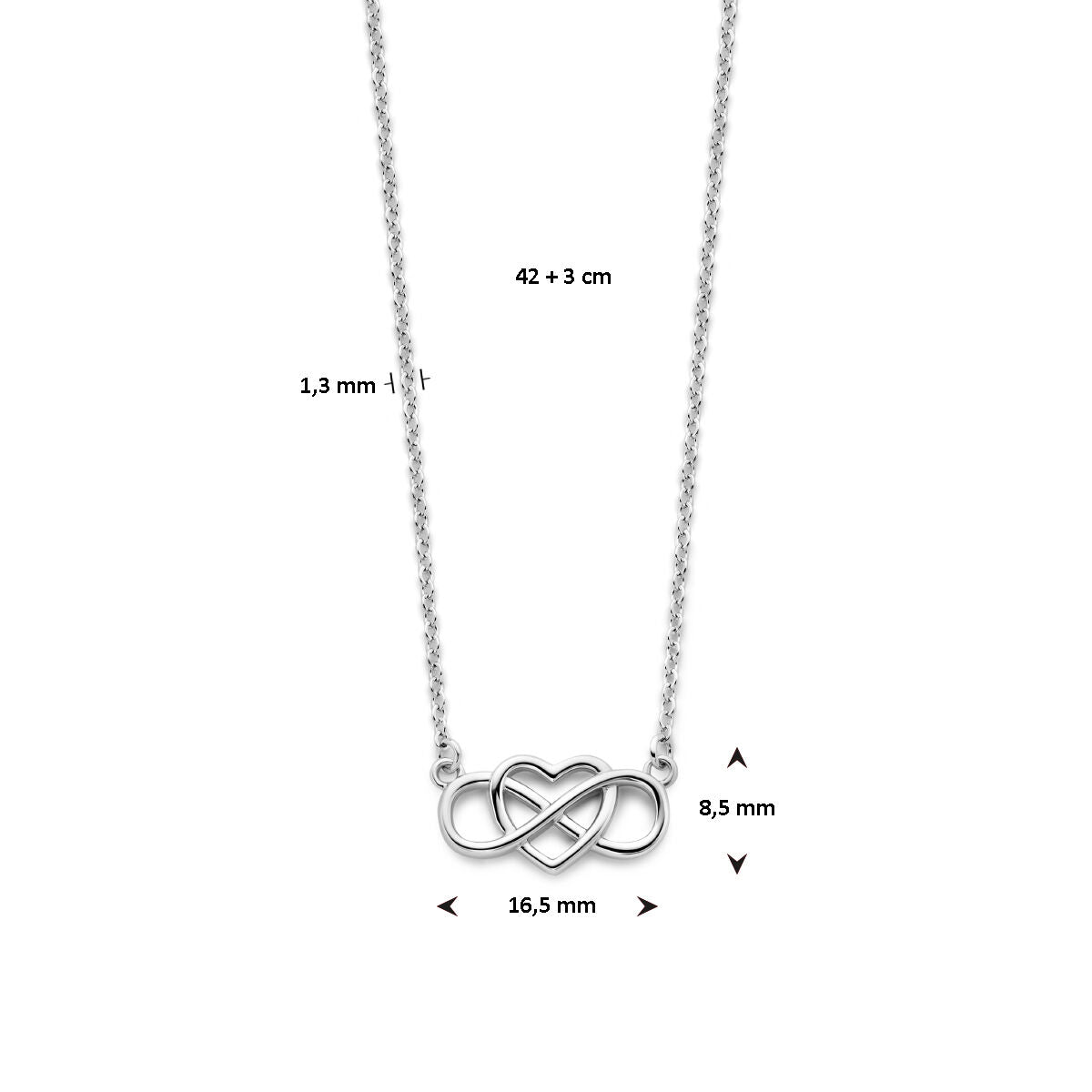 collana cuore e infinito 42 + 3 cm argento rodiato