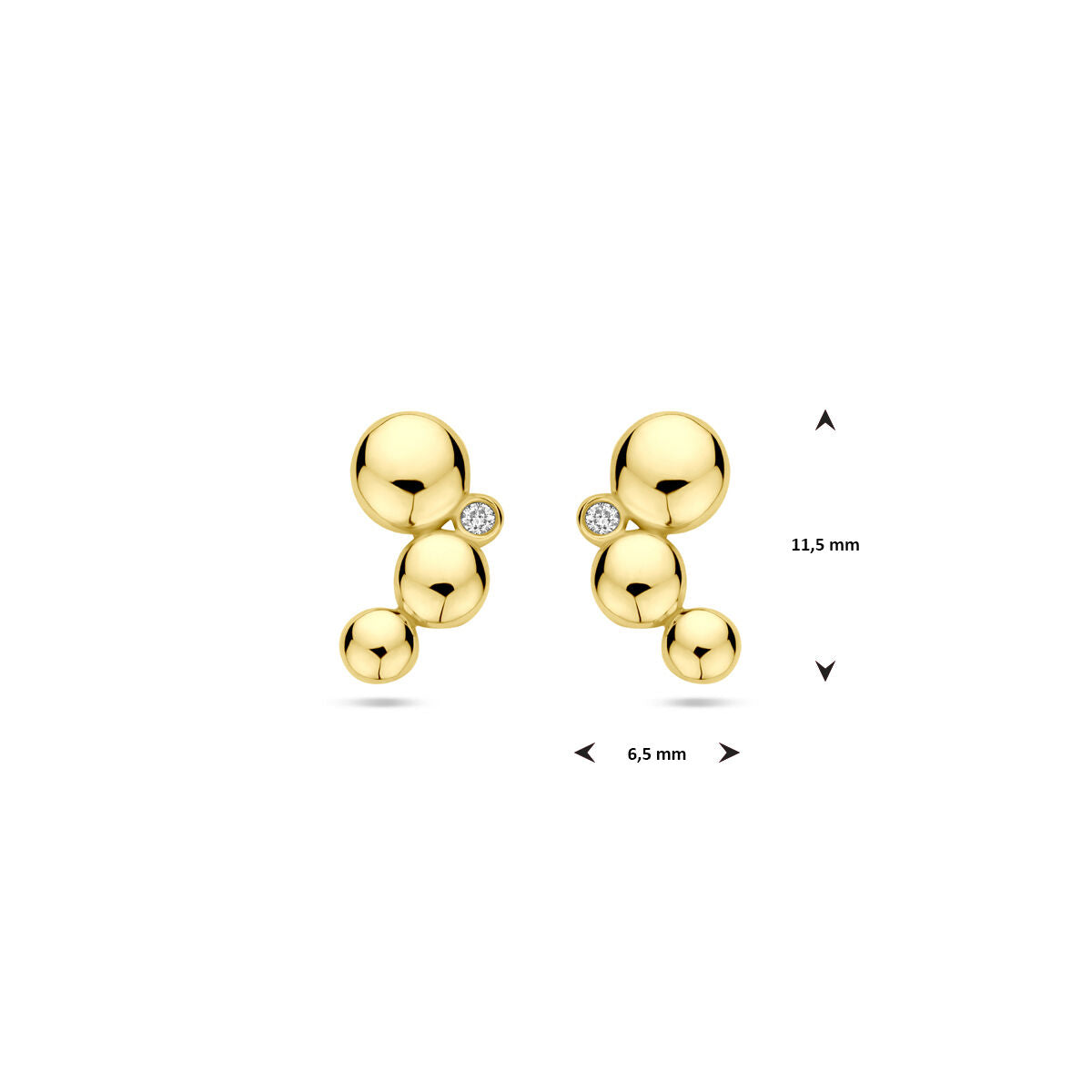 Orecchini a bottone diamante 0.02ct (2x 0.01ct) h si 11,5 mm oro giallo 14K