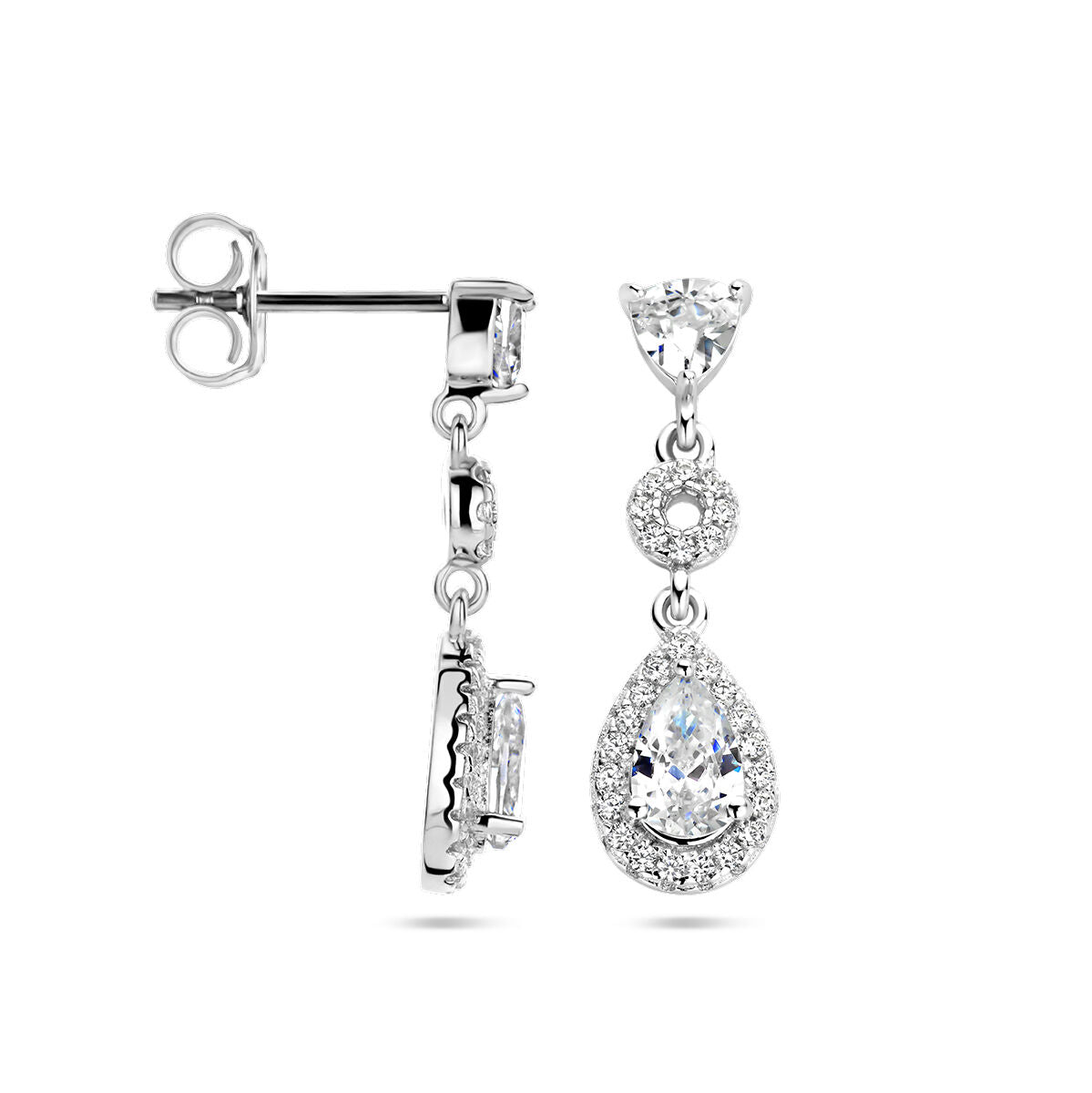 orecchini pendenti zirconia halo argento rodiato