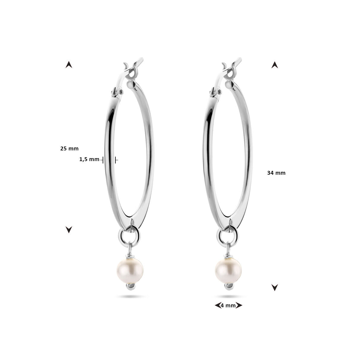 orecchini pendenti perla sintetica argento rodiato