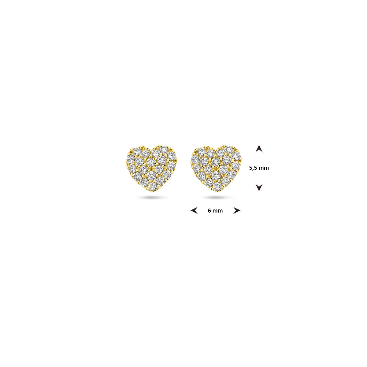 orecchini a bottone cuoricino diamante 0.18ct (2x 0.09ct) h si 5,5 mm oro giallo 14K