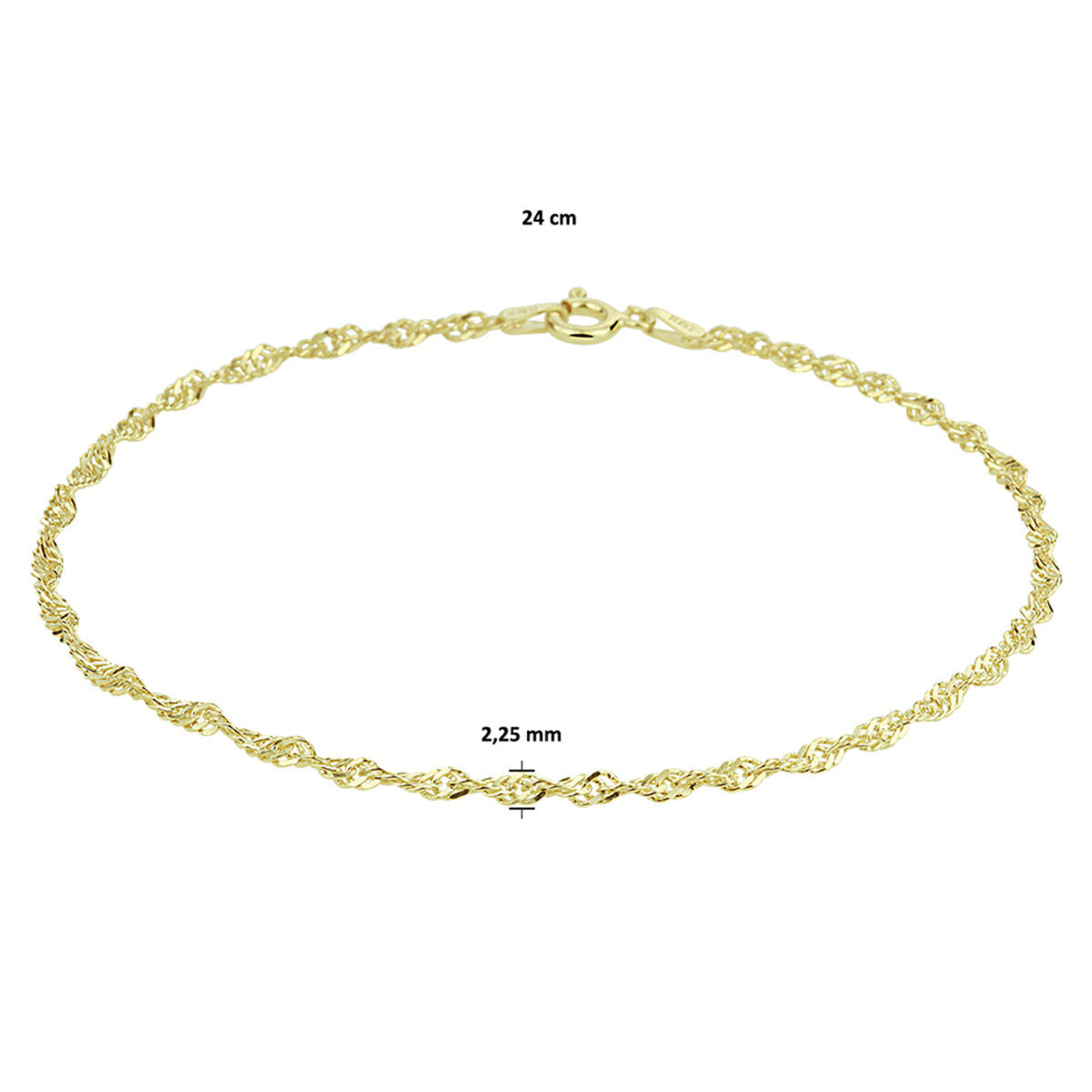 cavigliera singapore 2,25 mm 24 cm 3 micron argento dorato (giallo)