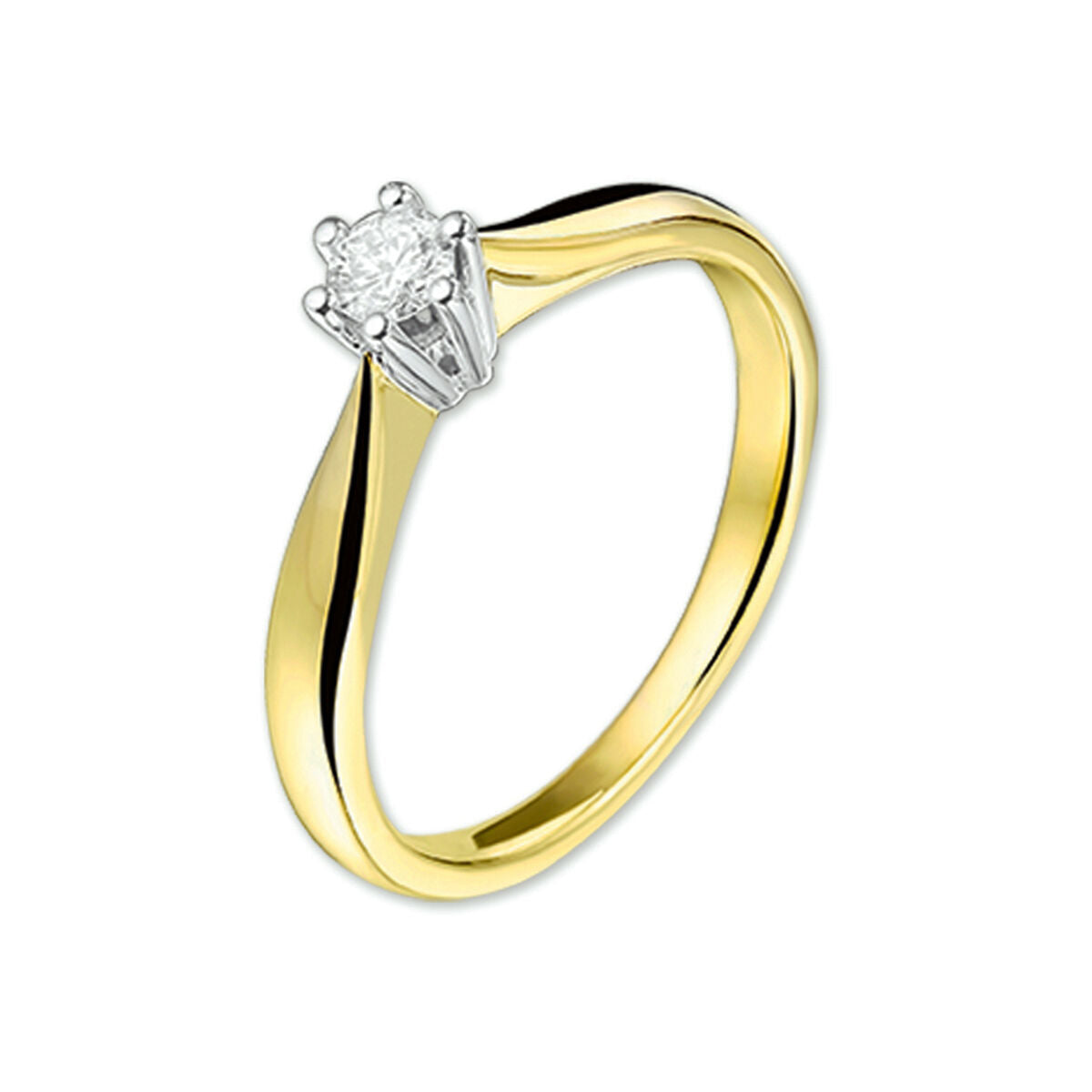 Anello in oro bicolore giallo e bianco con diamante di 0,15 ct.