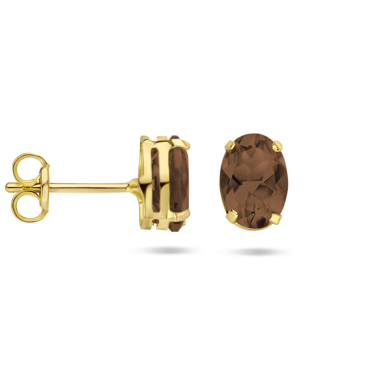 orecchini a bottone quarzo affumicato 14K oro giallo