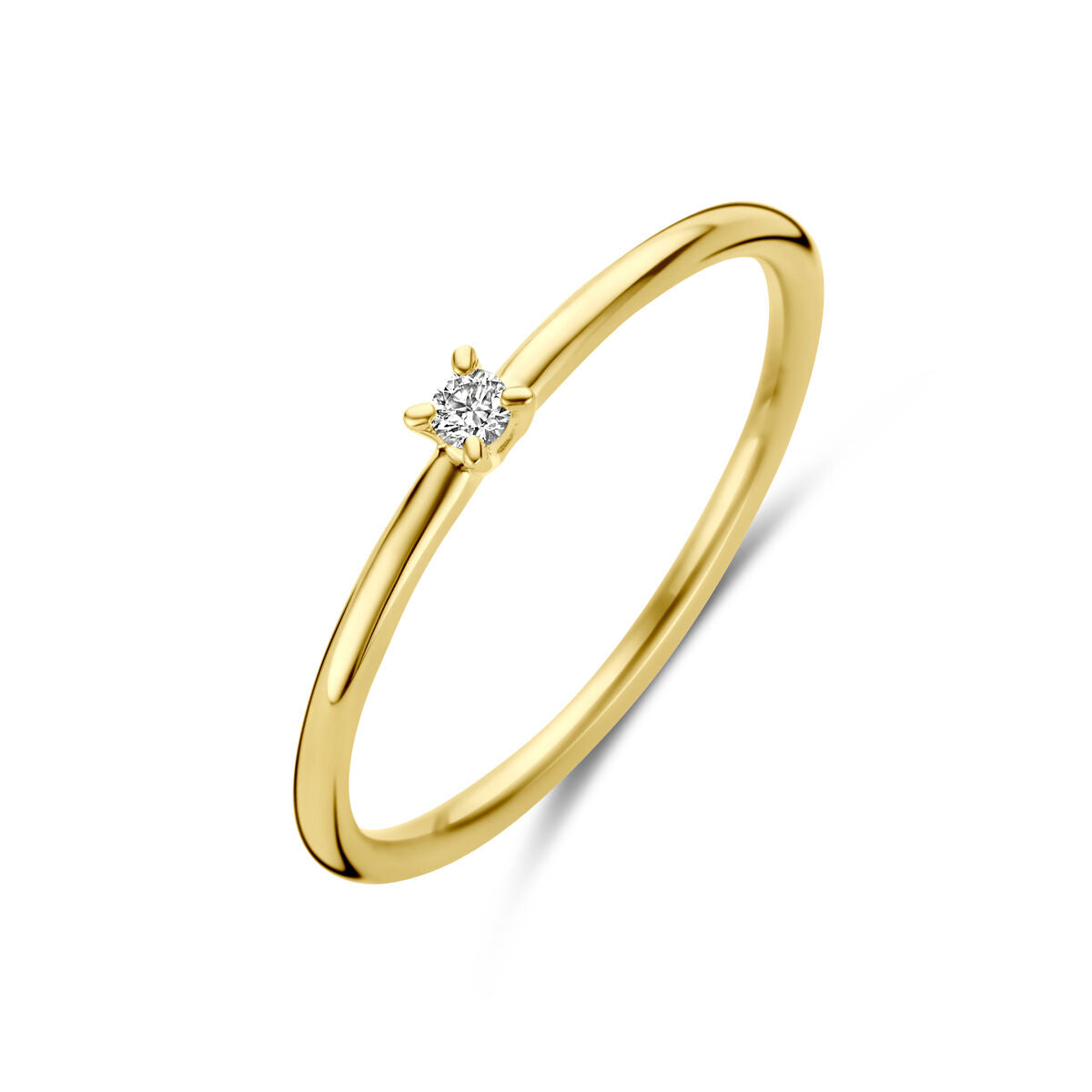 anello in oro giallo 14K con diamante di 0,03 ct, design semplice e raffinato.