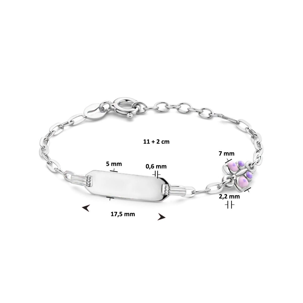 bracciale da incidere farfalla piastra 5,0 mm 11 + 2 cm argento rodiato