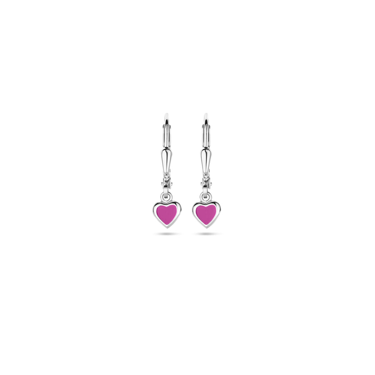 orecchini pendenti cuore rosa smalto chiusura a leva 19 mm argento rodiato