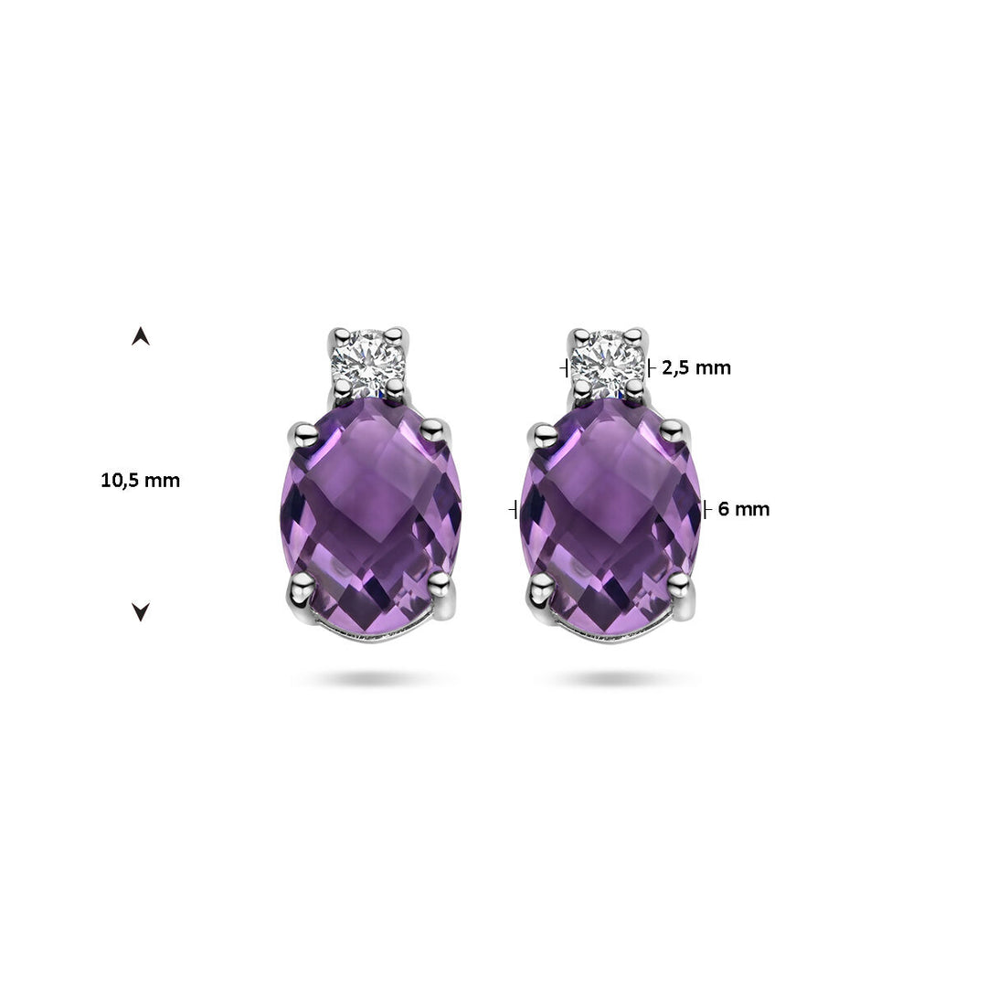 oorknoppen amethist en zirkonia zilver gerhodineerd